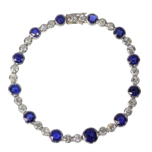 Vintage Cornflower Blue Elegance  Art Deco Platinum Bracelet with Untreated Sapphires